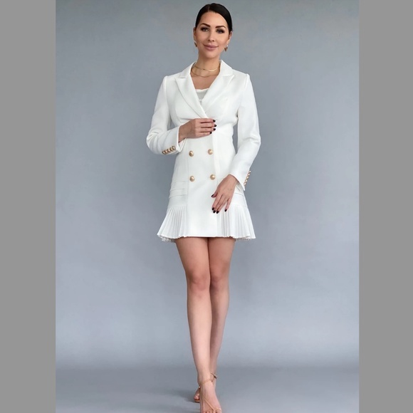 NEW! White Blazer Dress Pleated Skirt Details - Picture 5 of 7